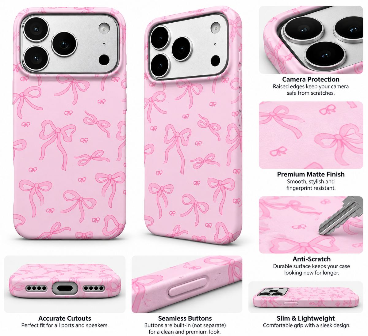 Pink Ribbon Doodle Printed Ladies Case for iPhone 17 Pro Max