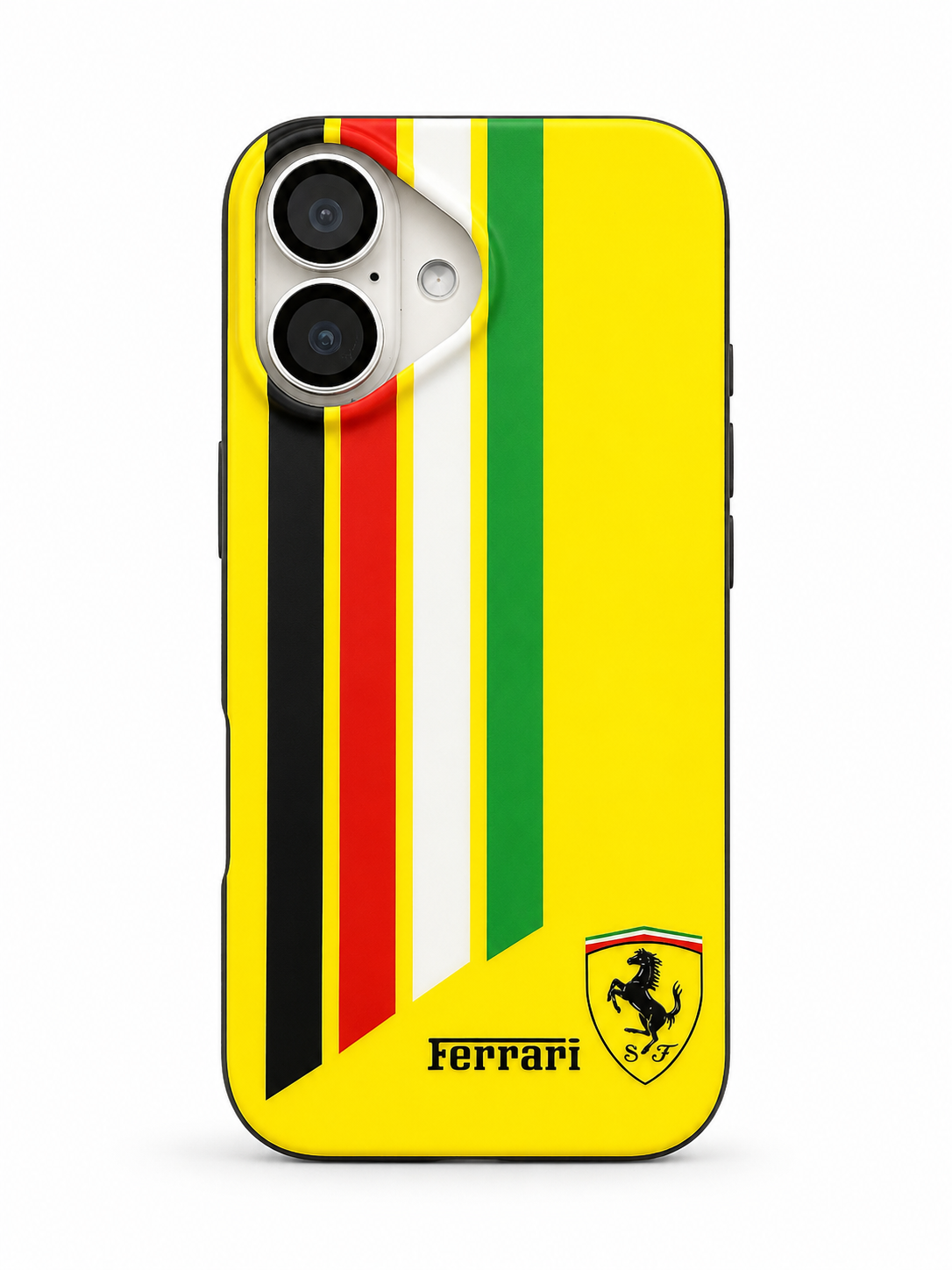 Yellow Ferrari-Inspired Racing Stripe iPhone 16 Case – Motorsport Edition