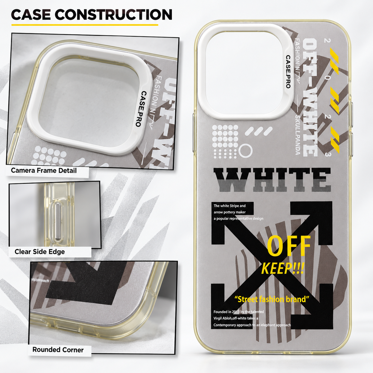 Off-White Grey Typography Arrow Case - iPhone 14 Pro