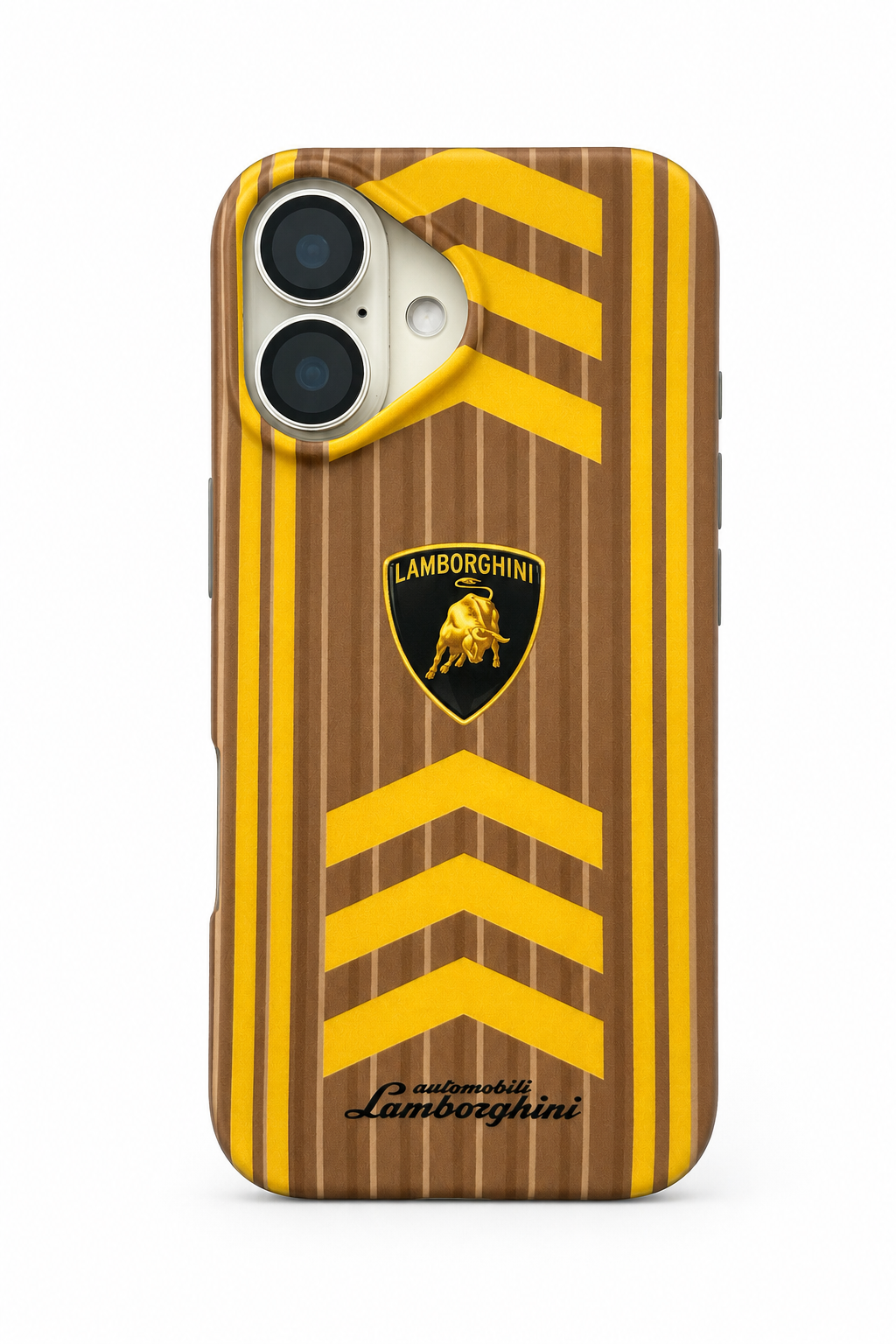 Brown & Yellow Lamborghini-Inspired iPhone 16 Case – Luxury Racing Edition