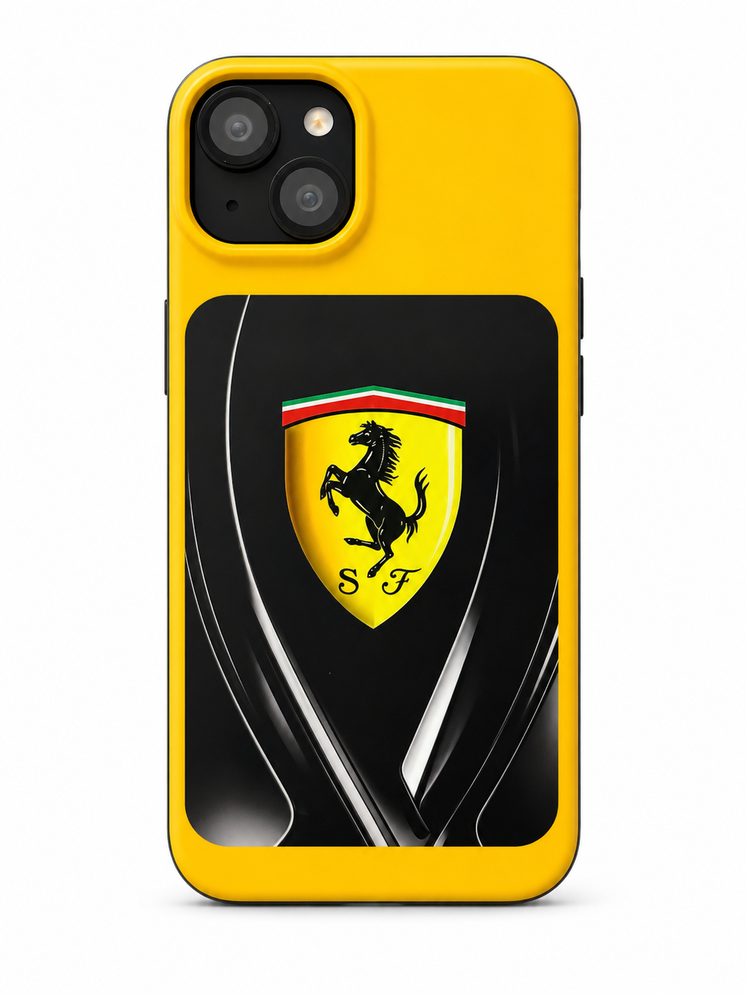 Yellow & Black Ferrari-Inspired iPhone 13 Case – Luxury Supercar Edition