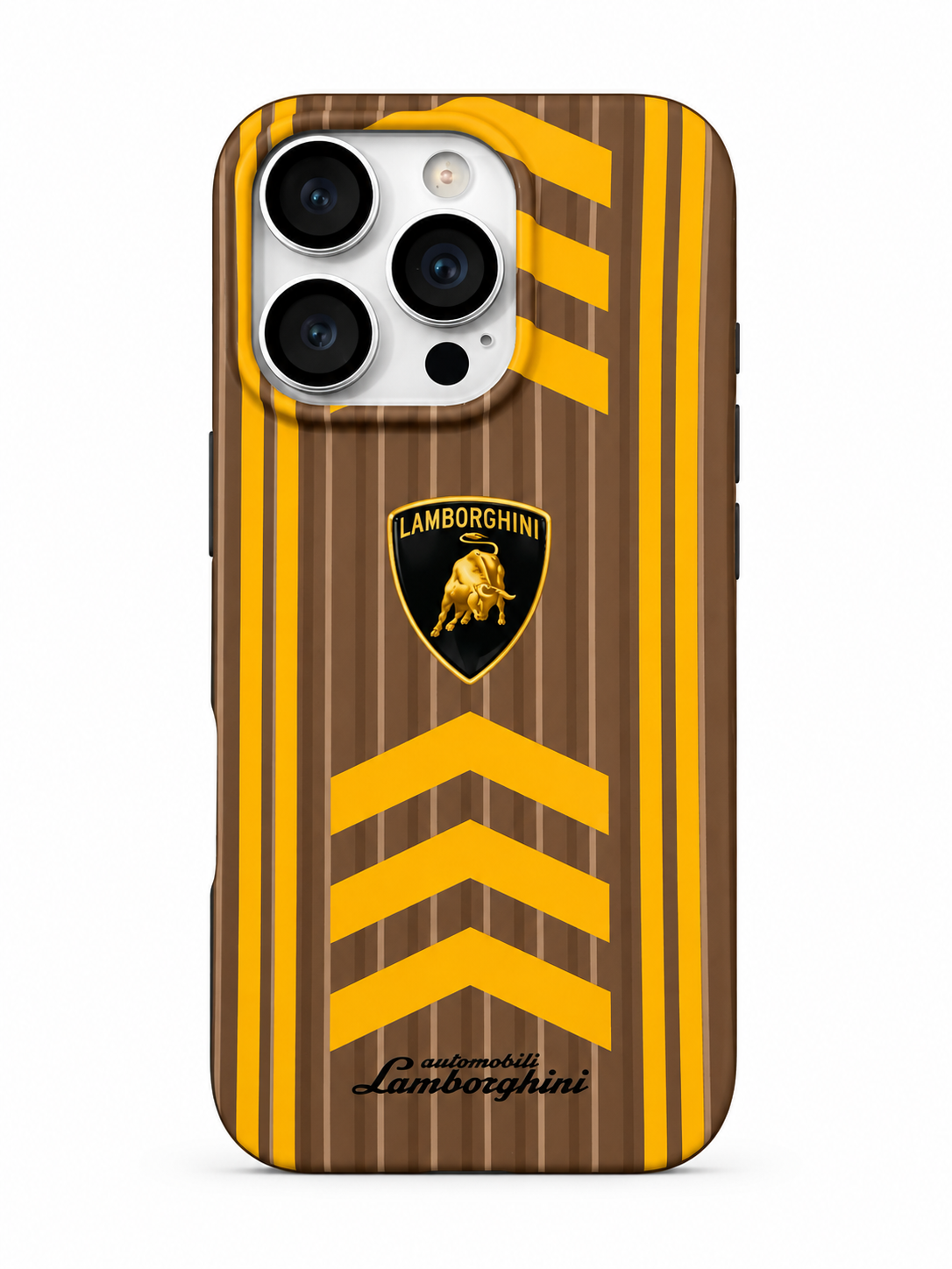 Brown & Yellow Lamborghini Inspired iPhone 15 Pro Case – Luxury Racing Edition