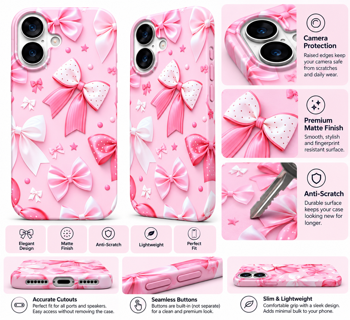Pink Satin Bow Printed Ladies Case for iPhone 17