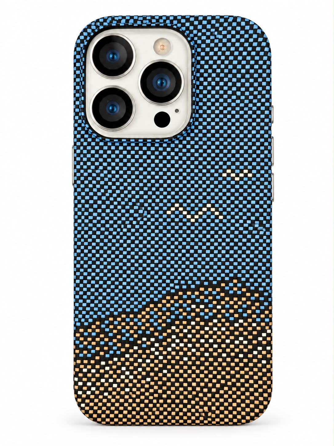 iPhone 16 Pro blue and gold carbon fiber night landscape phone case