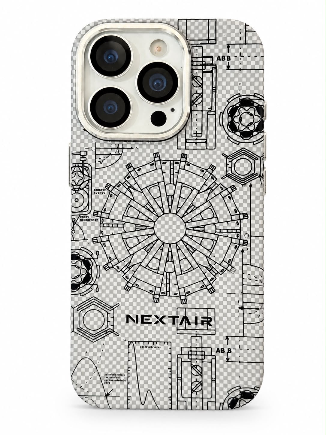 iPhone 16 Pro carbon fiber style technical design phone case