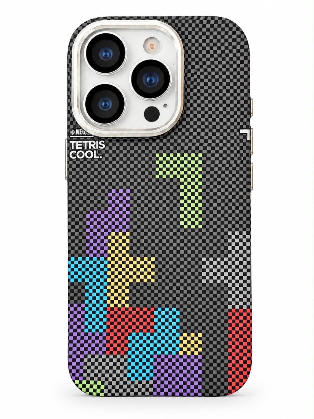 iPhone 16 Pro carbon fiber style Tetris phone case