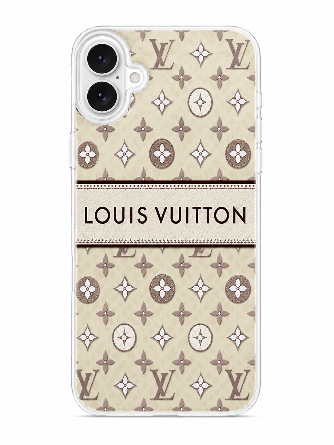 Luxury Monogram Clear Case for iPhone 16 Plus – Beige