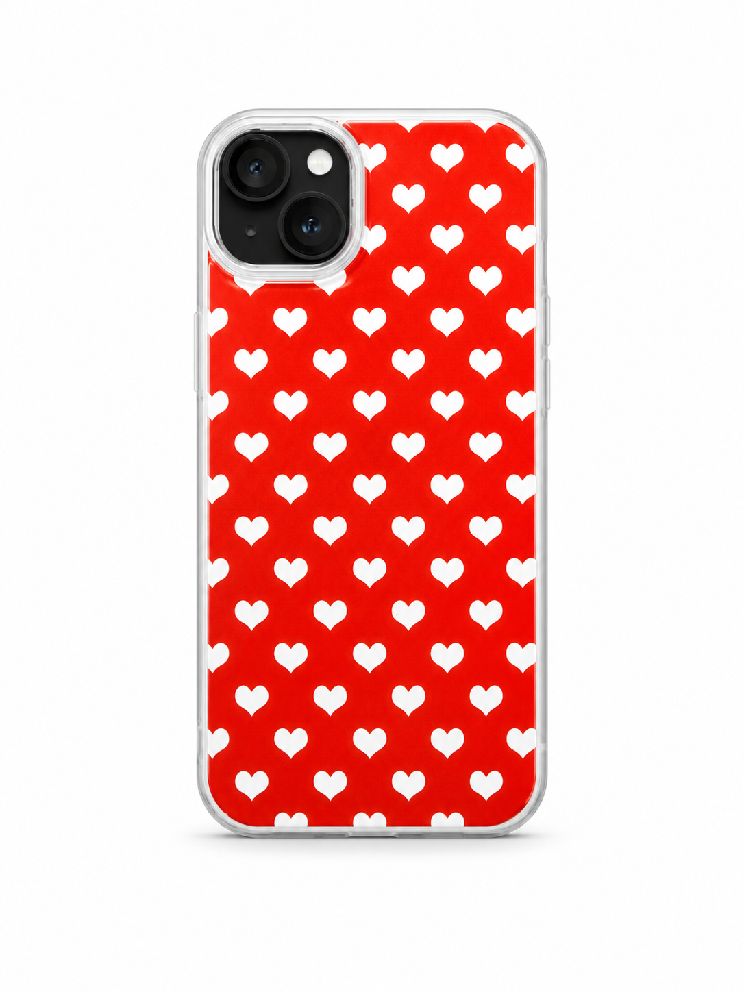 iPhone 15 Plus Red Heart Pattern Clear Case