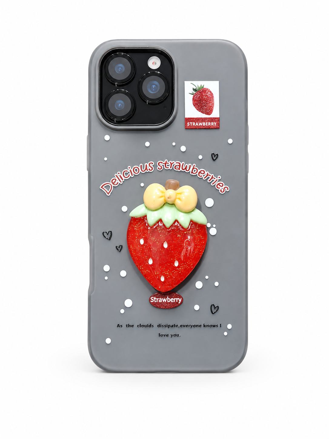 iPhone 16 Pro Max Grey Strawberry Case