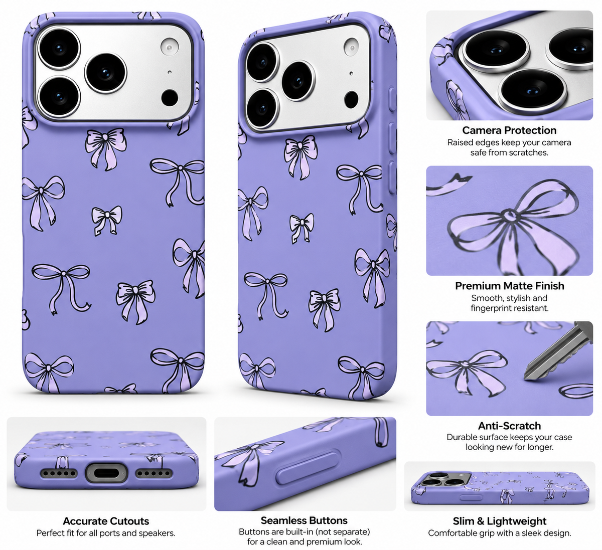 Lavender Bow Print Printed Ladies Case for iPhone 17 Pro