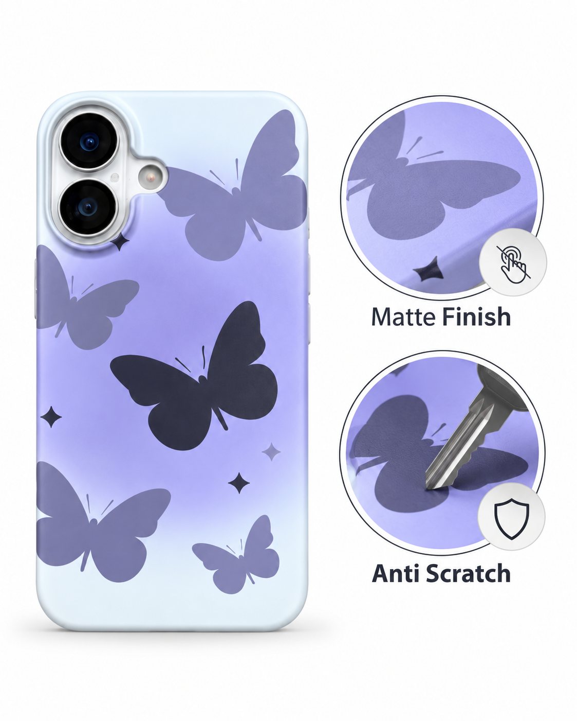 Purple Butterfly Gradient Printed Ladies Case for iPhone 16