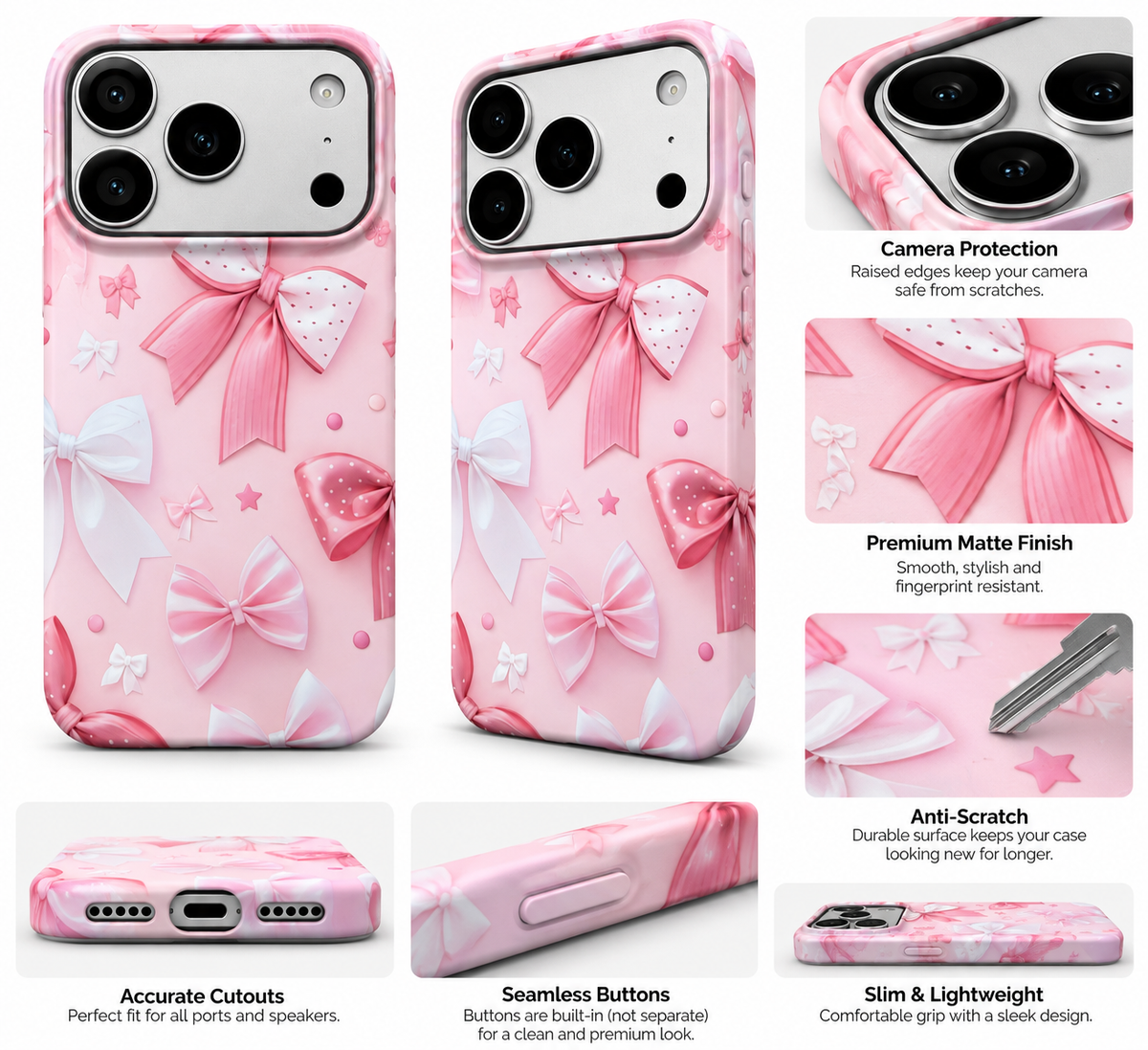 Pink Satin Bow Printed Ladies Case for iPhone 17 Pro