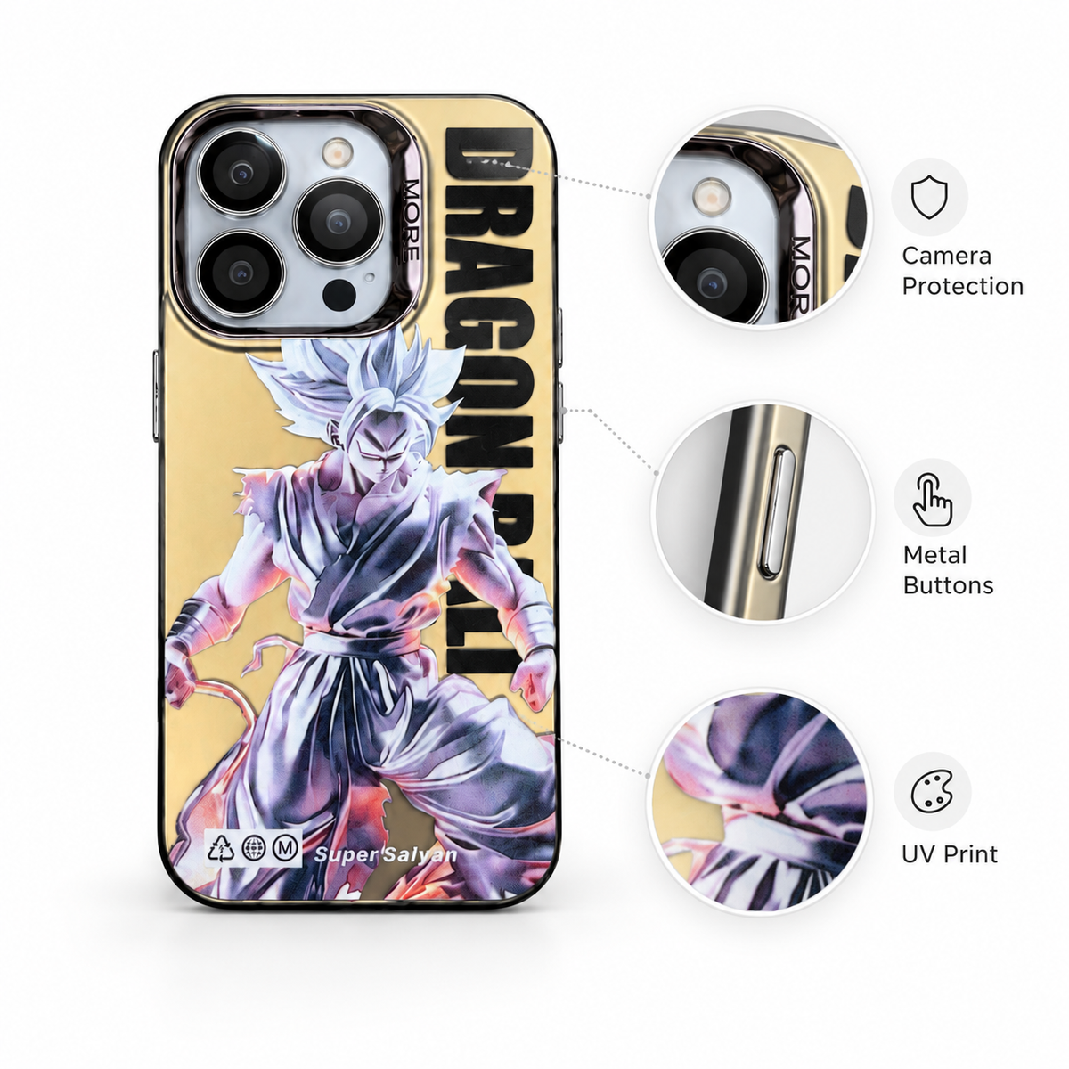 Dragon Ball Silver Saiyan Gold Anime Case - iPhone 15 Pro