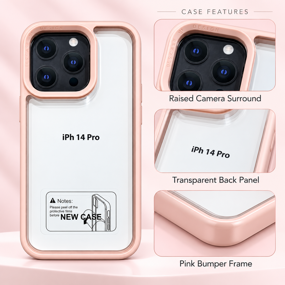 Rose Pink Clear Bumper Case - iPhone 14 Pro