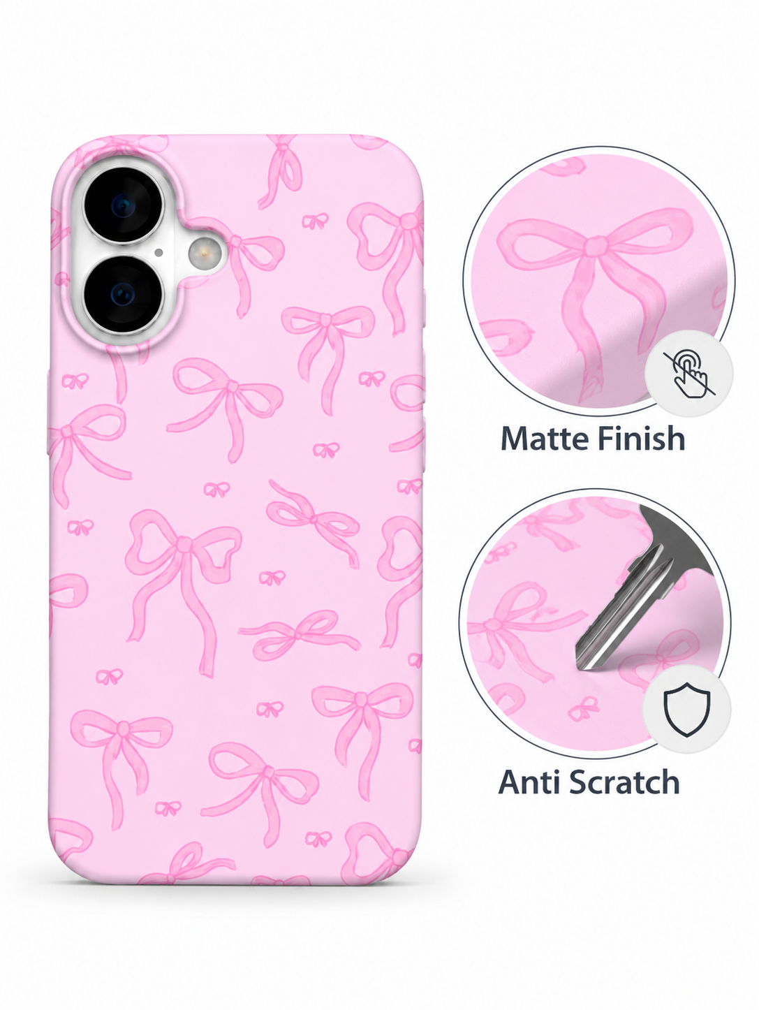 Pink Ribbon Doodle Printed Ladies Case for iPhone 16