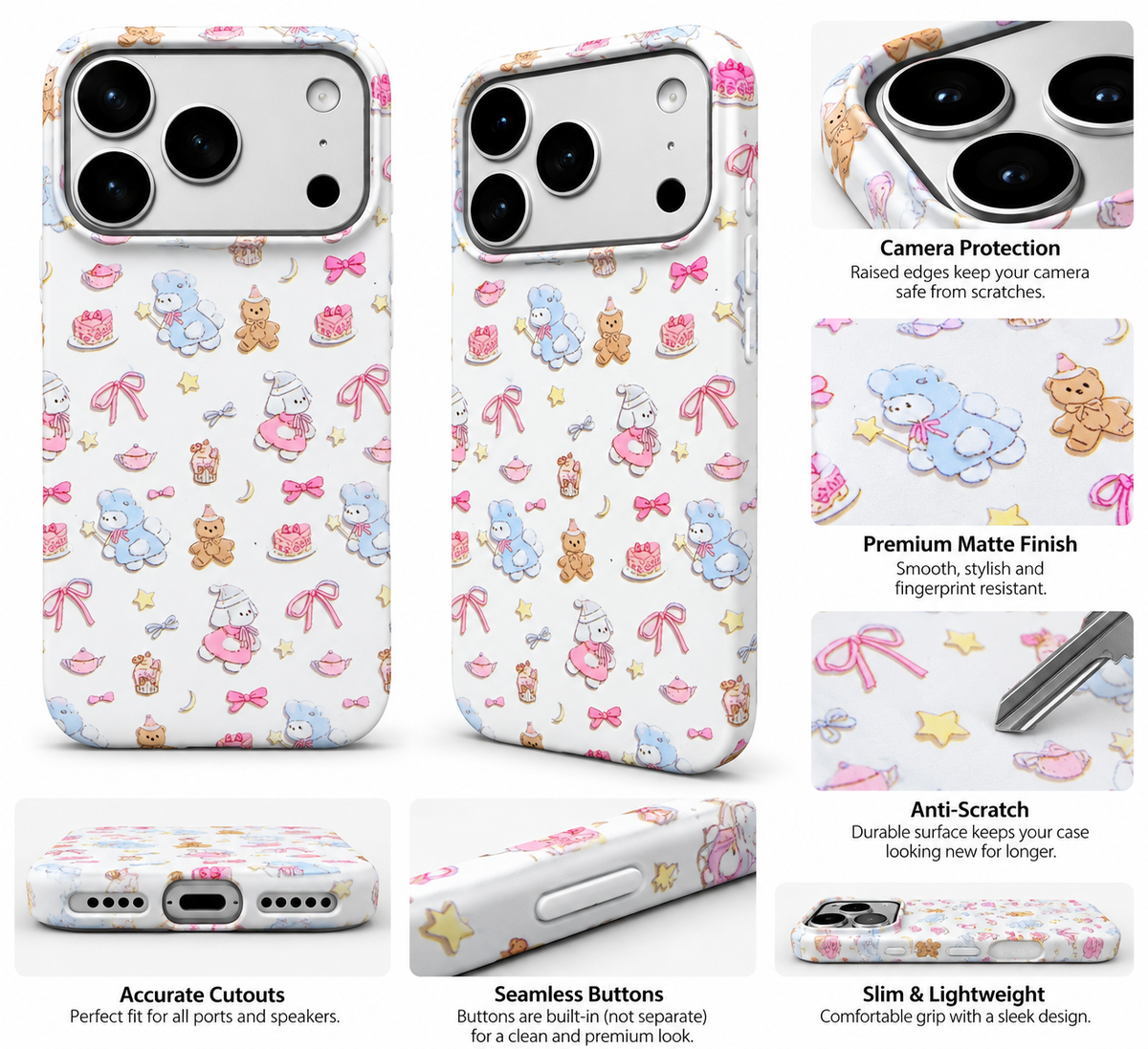 Cute Teddy and Bunny Party Printed Ladies Case for iPhone 17 Pro Max