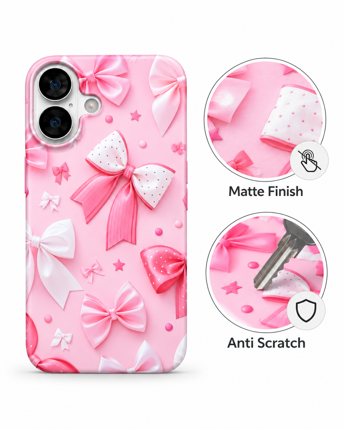 Pink Satin Bow Printed Ladies Case for iPhone 17