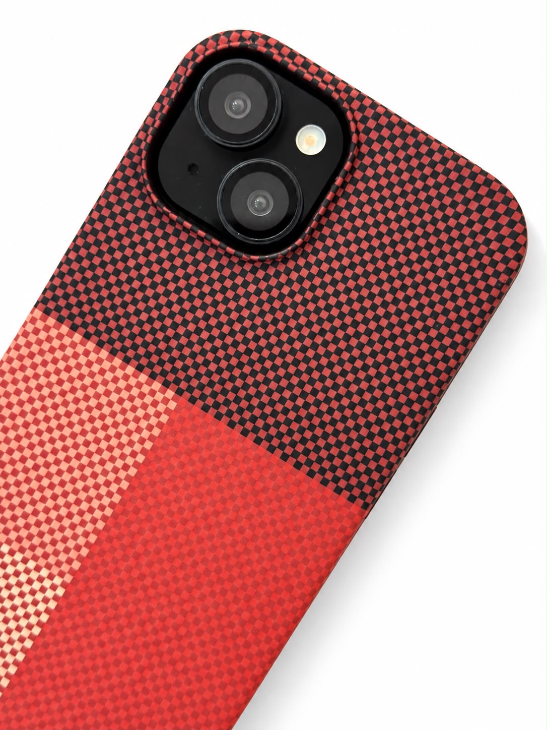 iPhone 13 Carbon Fibre Case - Red Checkered Blocks