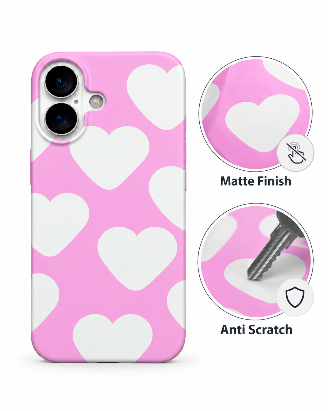 Pink Oversized Hearts Printed Ladies Case for iPhone 16