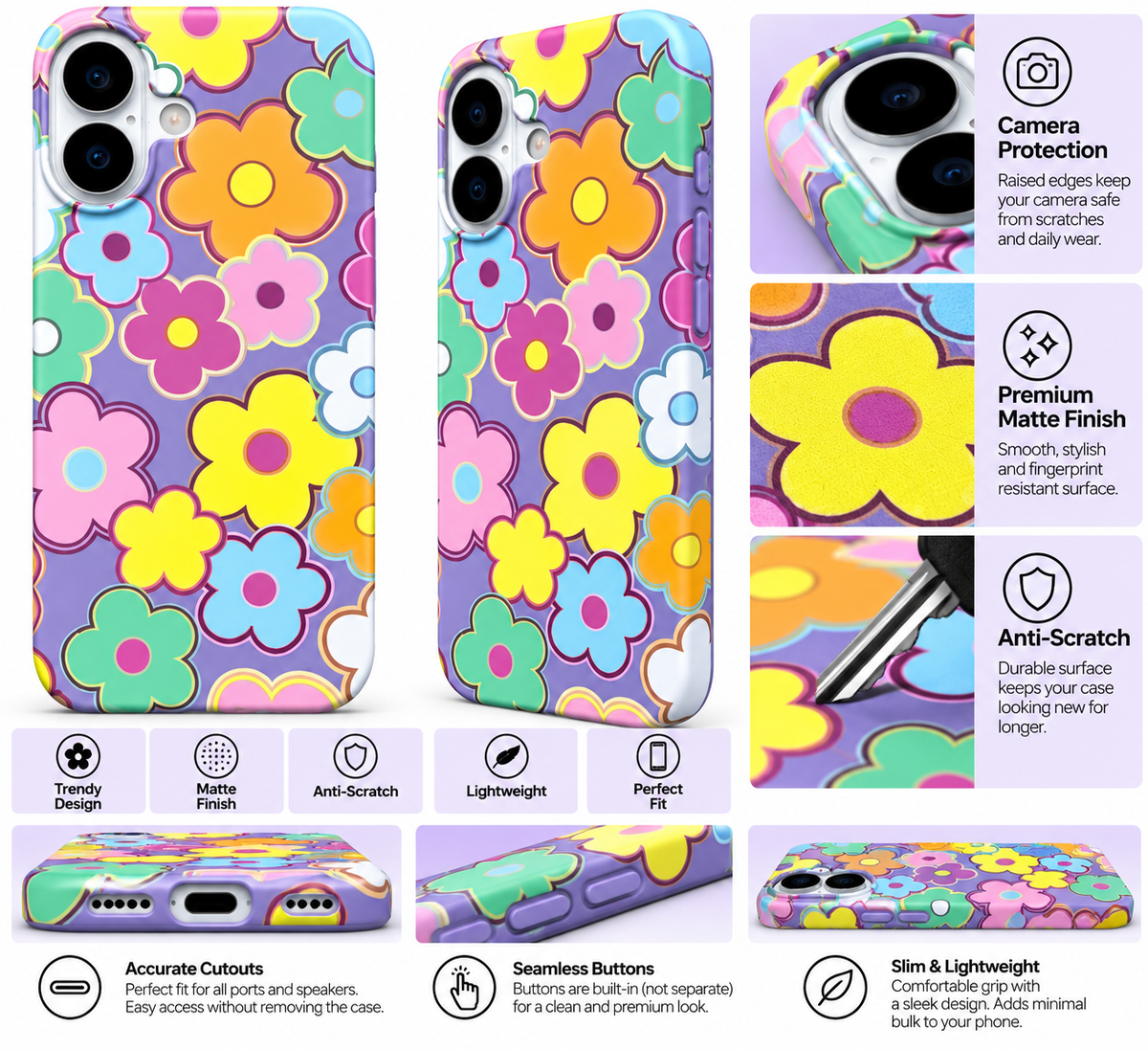 Retro Pop Floral Printed Ladies Case for iPhone 16