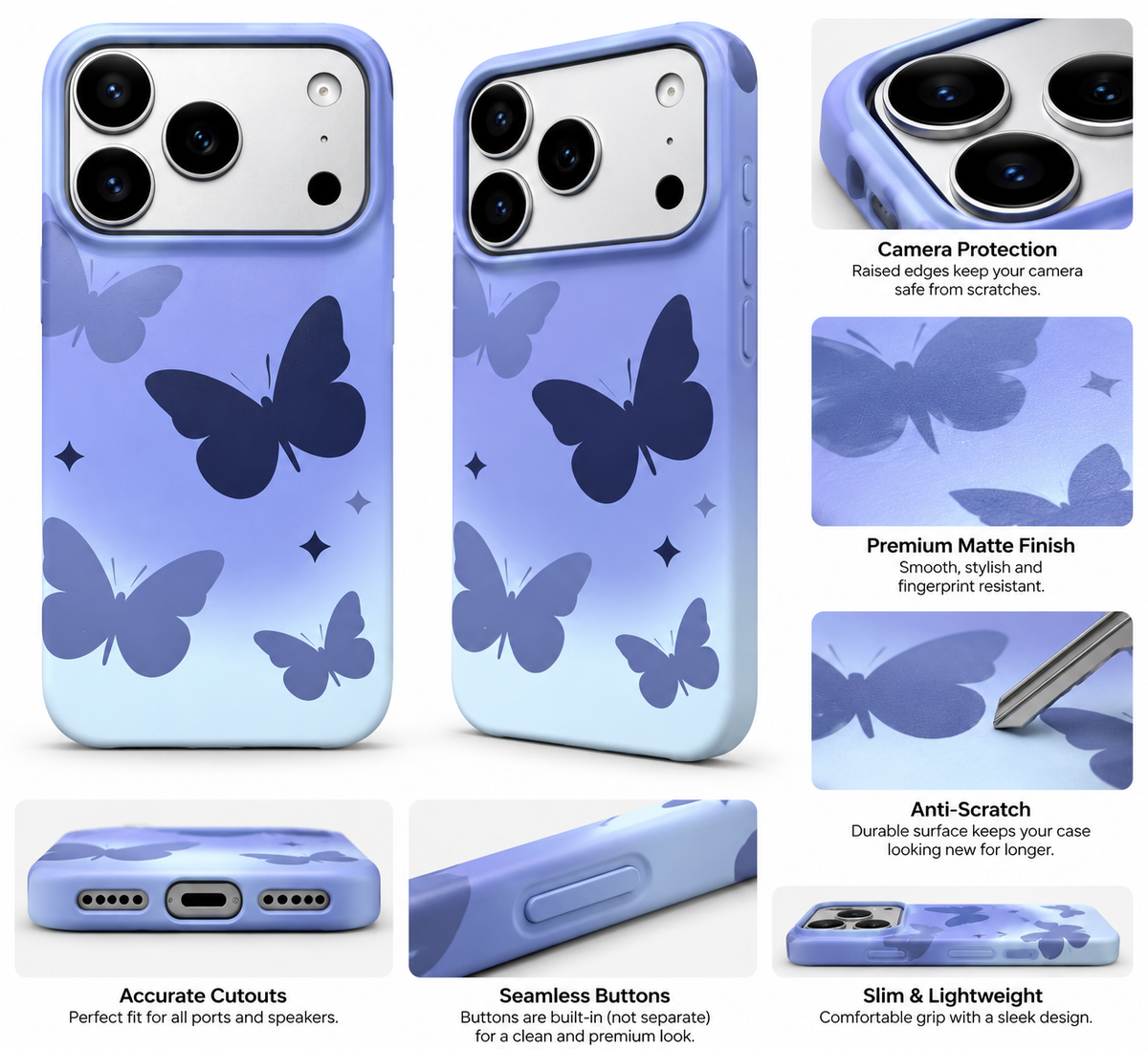 Purple Butterfly Gradient Printed Ladies Case for iPhone 17 Pro