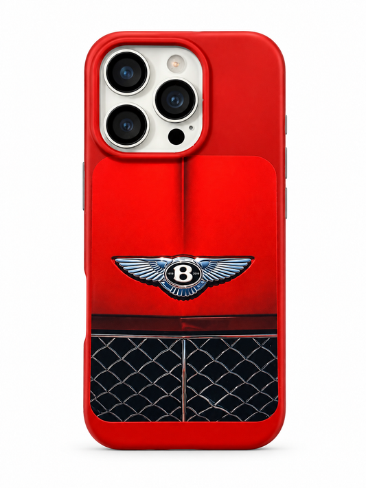 Red Luxury Car Inspired iPhone 15 Pro Case – Winged Emblem & Grille Design