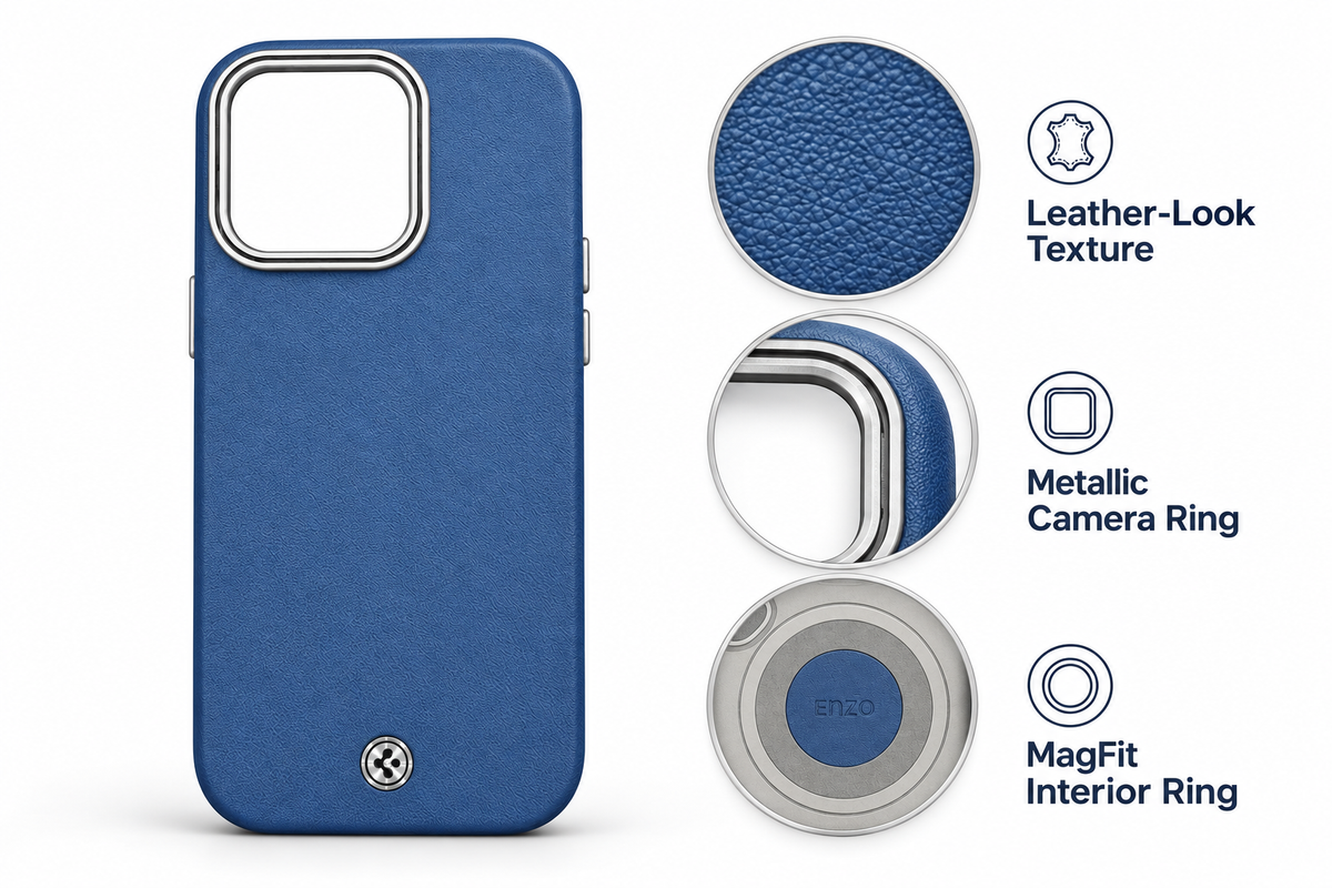 Blue Textured Silver Camera Ring Case - iPhone 14 Pro