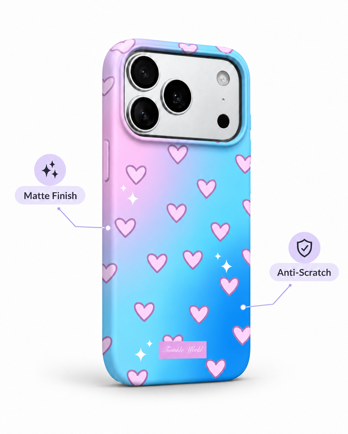 Pink Blue Gradient Hearts Printed Ladies Case for iPhone 17 Pro Max