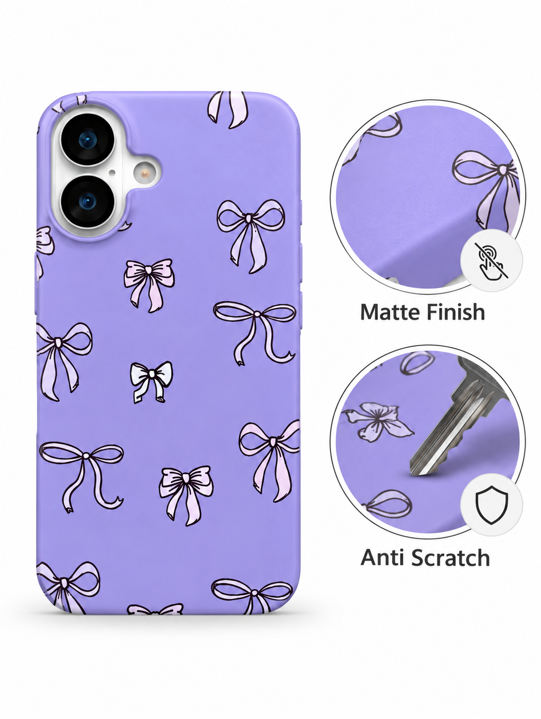 Lavender Bow Print Printed Ladies Case for iPhone 16
