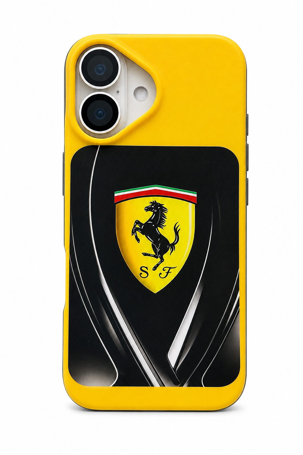 Yellow & Black Ferrari-Inspired iPhone 16 Case – Luxury Supercar Edition