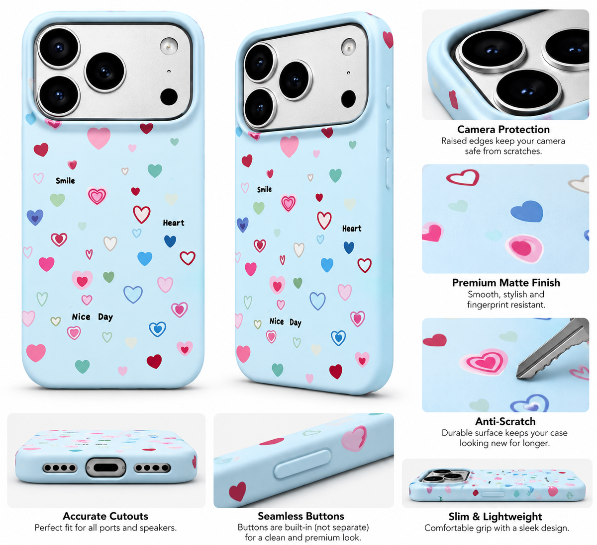 Colorful Heart Confetti Printed Ladies Case for iPhone 17 Pro