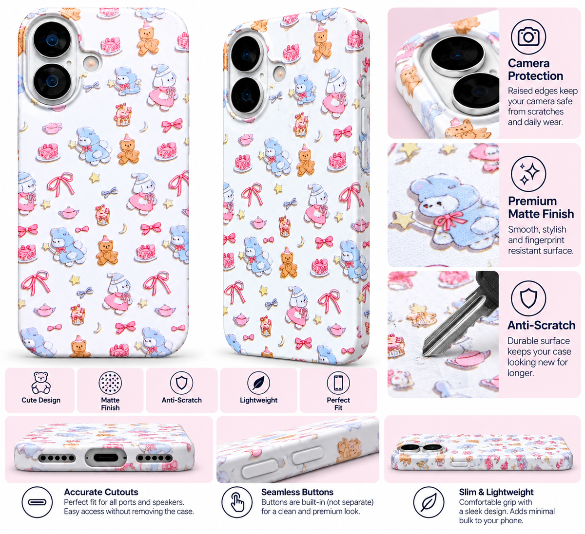 Cute Teddy and Bunny Party Printed Ladies Case for iPhone 17