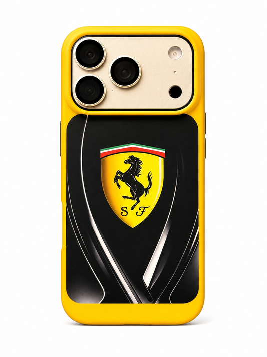 Yellow & Black Ferrari-Inspired iPhone 17 Pro Phone Case – Luxury Matte Case