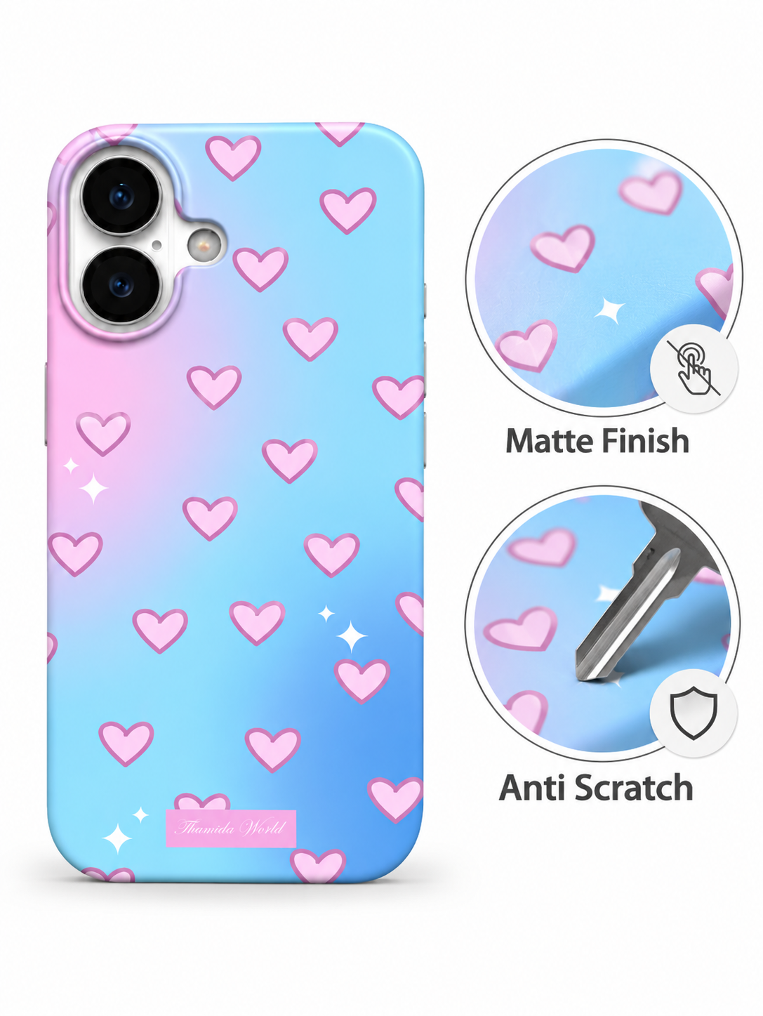 Pink Blue Gradient Hearts Printed Ladies Case for iPhone 16