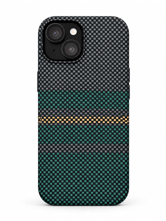 iPhone 14 Carbon Fibre Case - Green Stripes