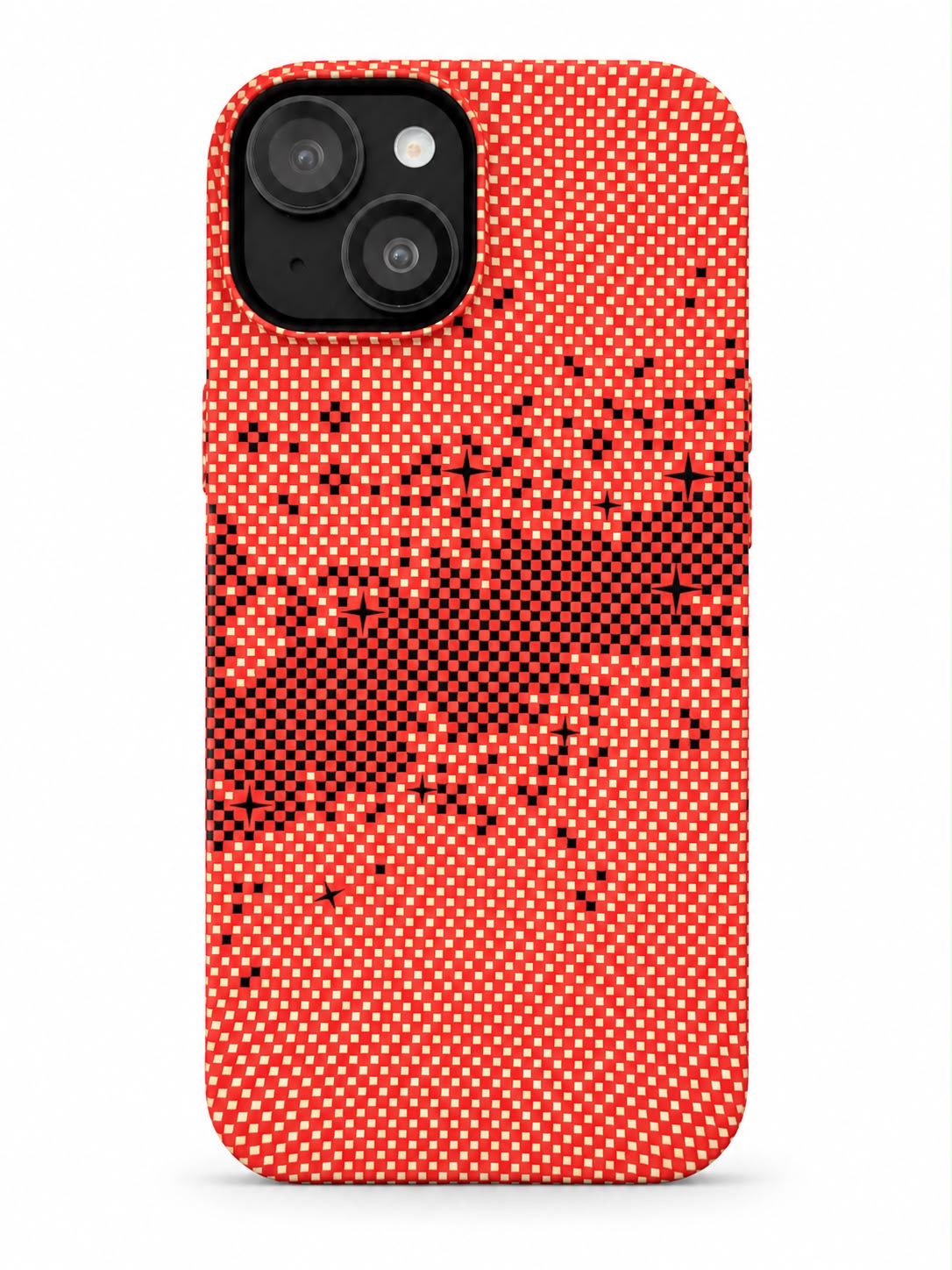 iPhone 13 Carbon Fibre Case - Red Pixel Stars