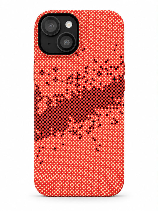 iPhone 14 Carbon Fibre Case - Red Pixel Stars