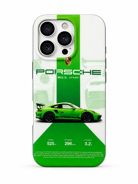 Green Porsche 911 GT3 RS Inspired iPhone 15 Pro Case – Performance Racing Edition