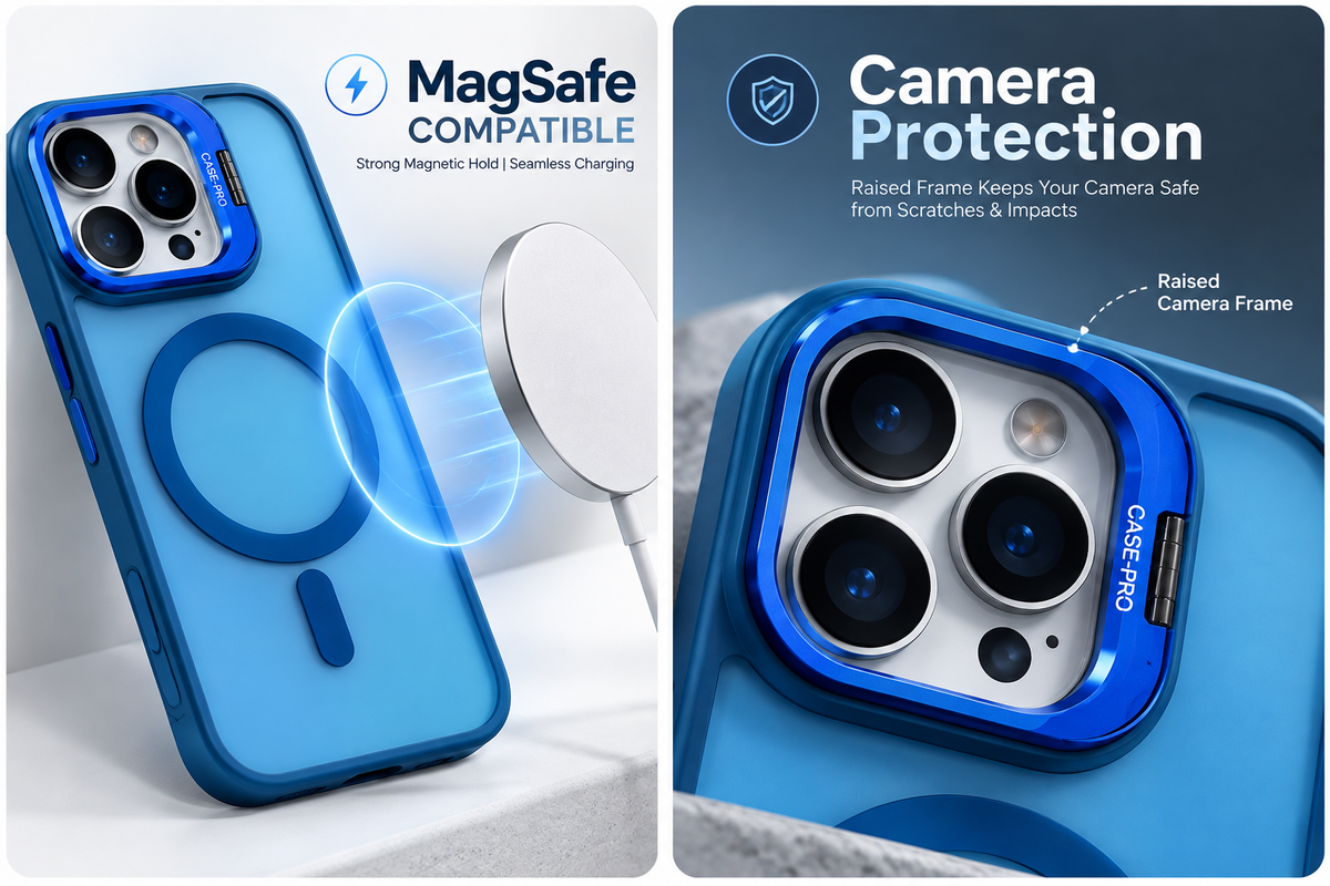 Blue Frosted MagSafe Camera Protection Case for iPhone 16 Pro