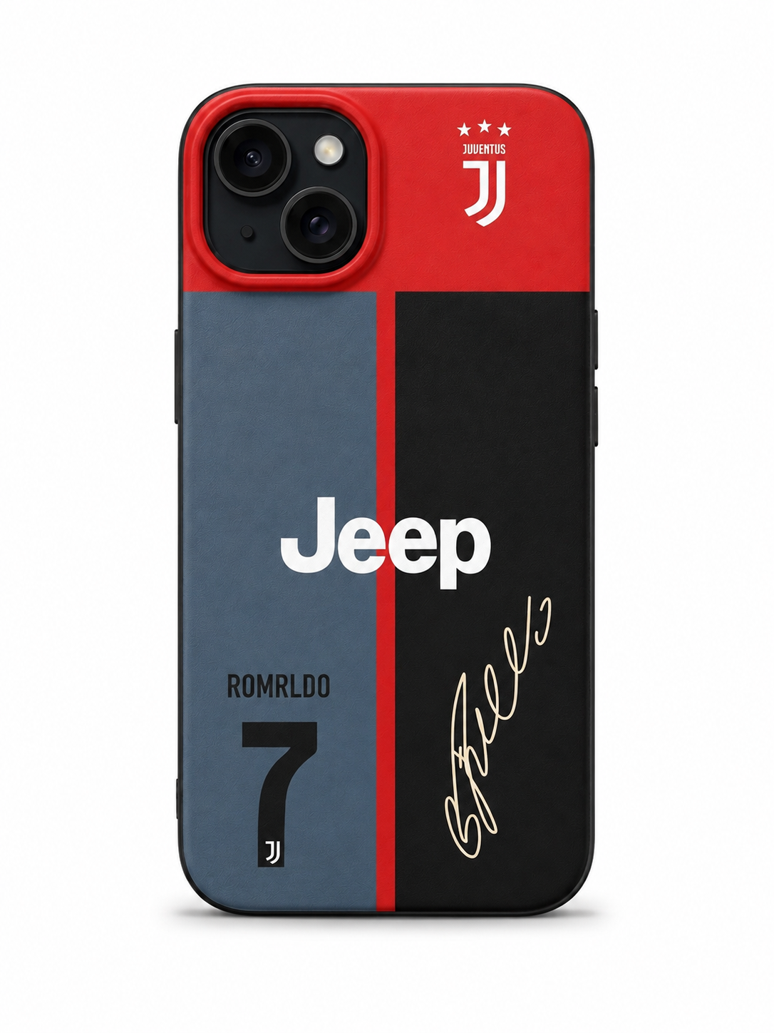 Football Legend No. 7 Juventus-Inspired iPhone 14 Case – Red, Black & Blue Edition