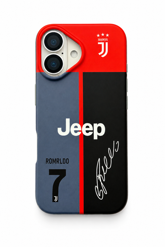 Juventus No. 7 Football-Inspired iPhone 16 Case – Red, Black & Blue Edition