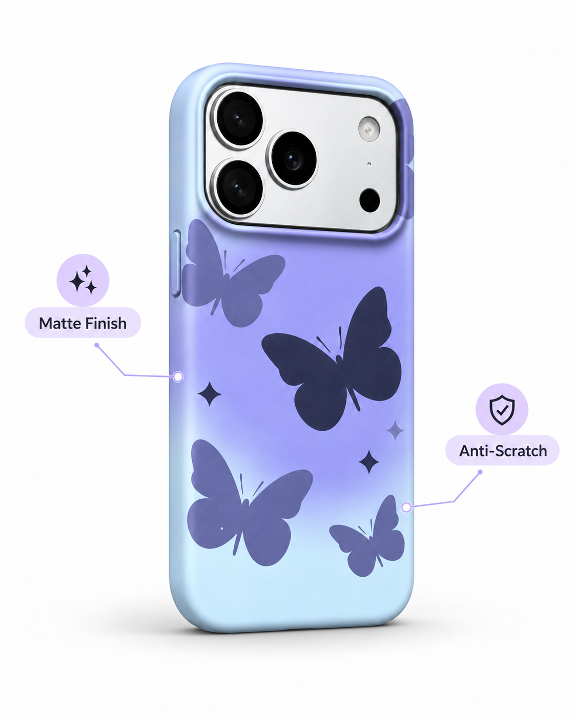 Purple Butterfly Gradient Printed Ladies Case for iPhone 17 Pro