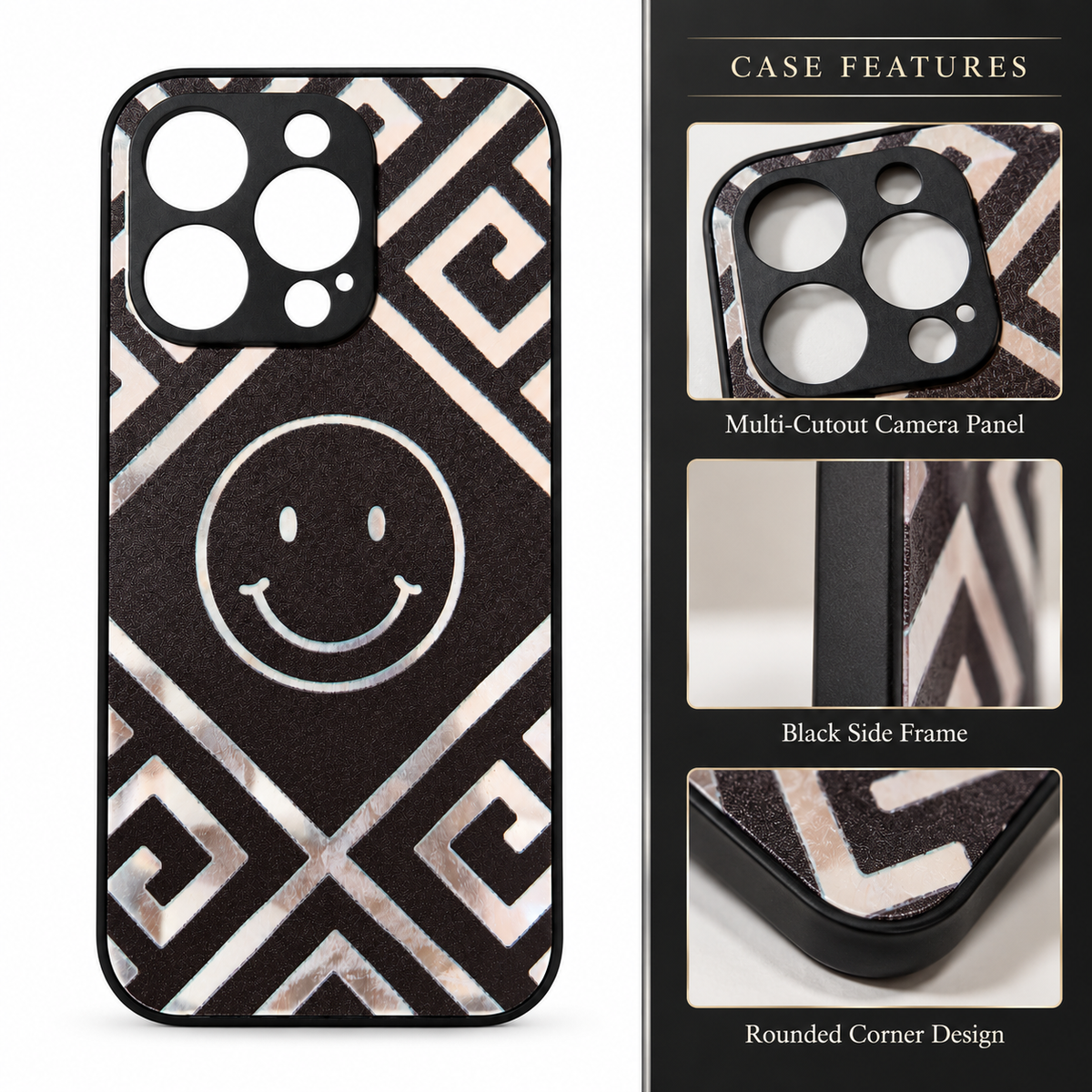Black Silver Geometric Smiley Case - iPhone 14 Pro