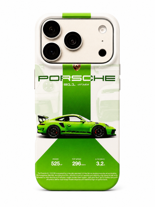 Green Porsche 911 GT3 RS Inspired iPhone 17 Pro Phone Case – Racing Matte Case