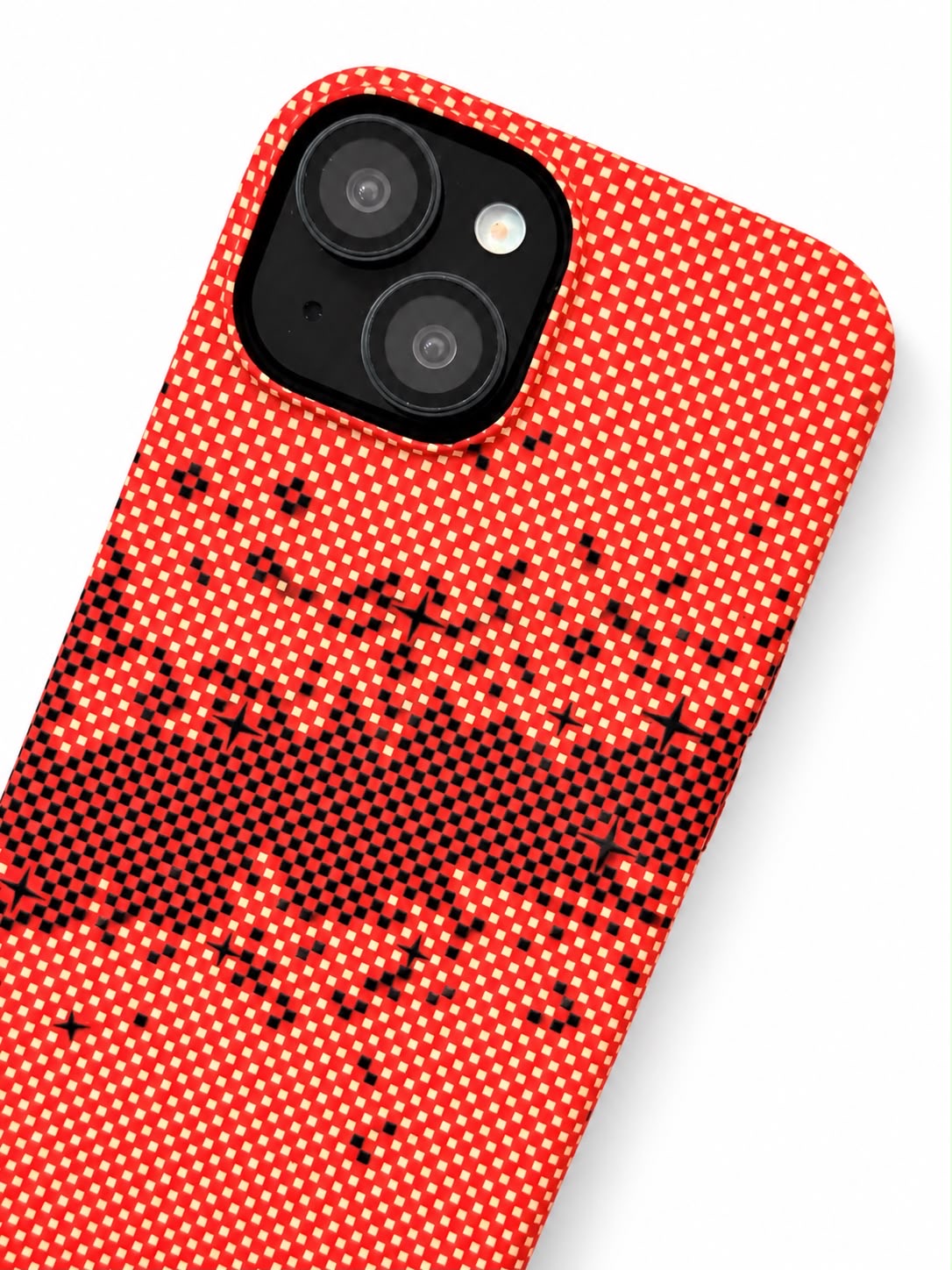 iPhone 13 Carbon Fibre Case - Red Pixel Stars