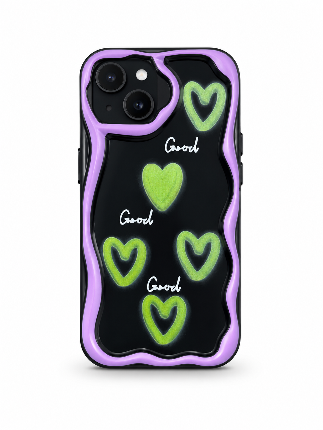 iPhone 15 Green Heart Wavy Case