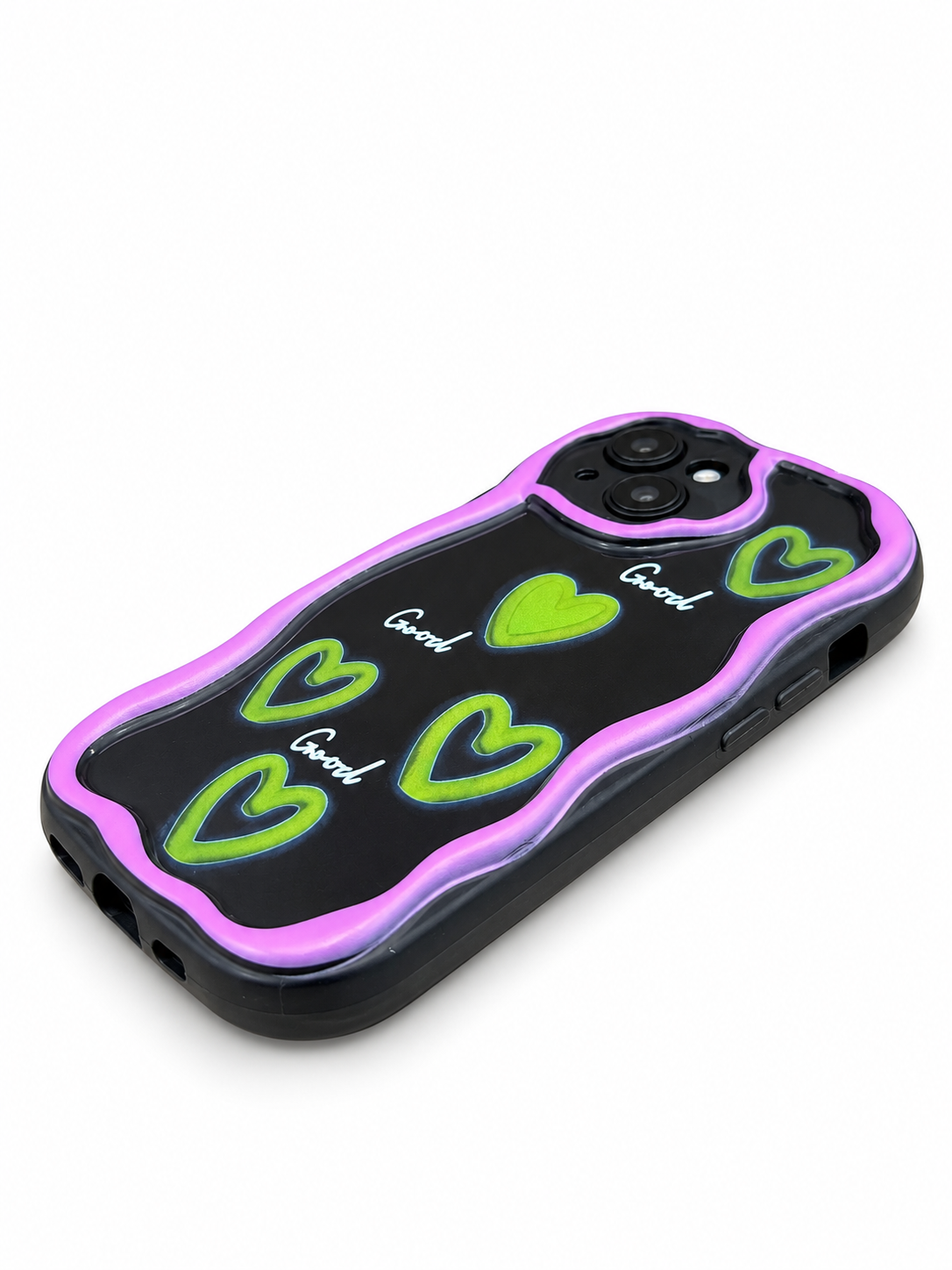 iPhone 15 Green Heart Wavy Case