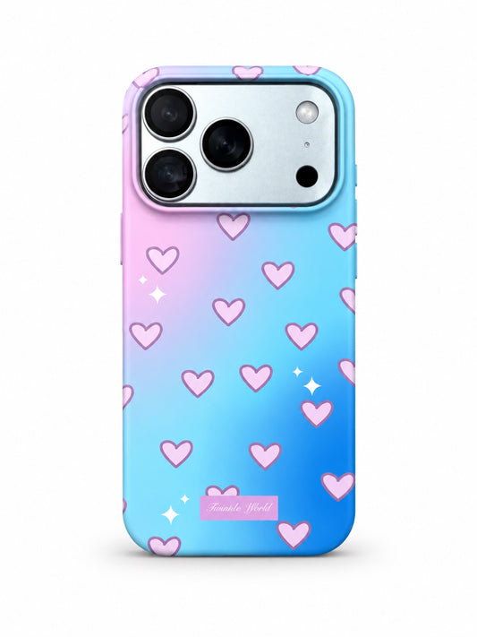 Pink Blue Gradient Hearts printed ladies case for iPhone 17 Pro