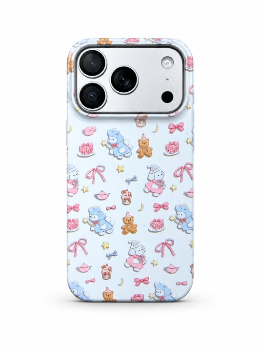 Cute Teddy and Bunny Party printed ladies case for iPhone 17 Pro