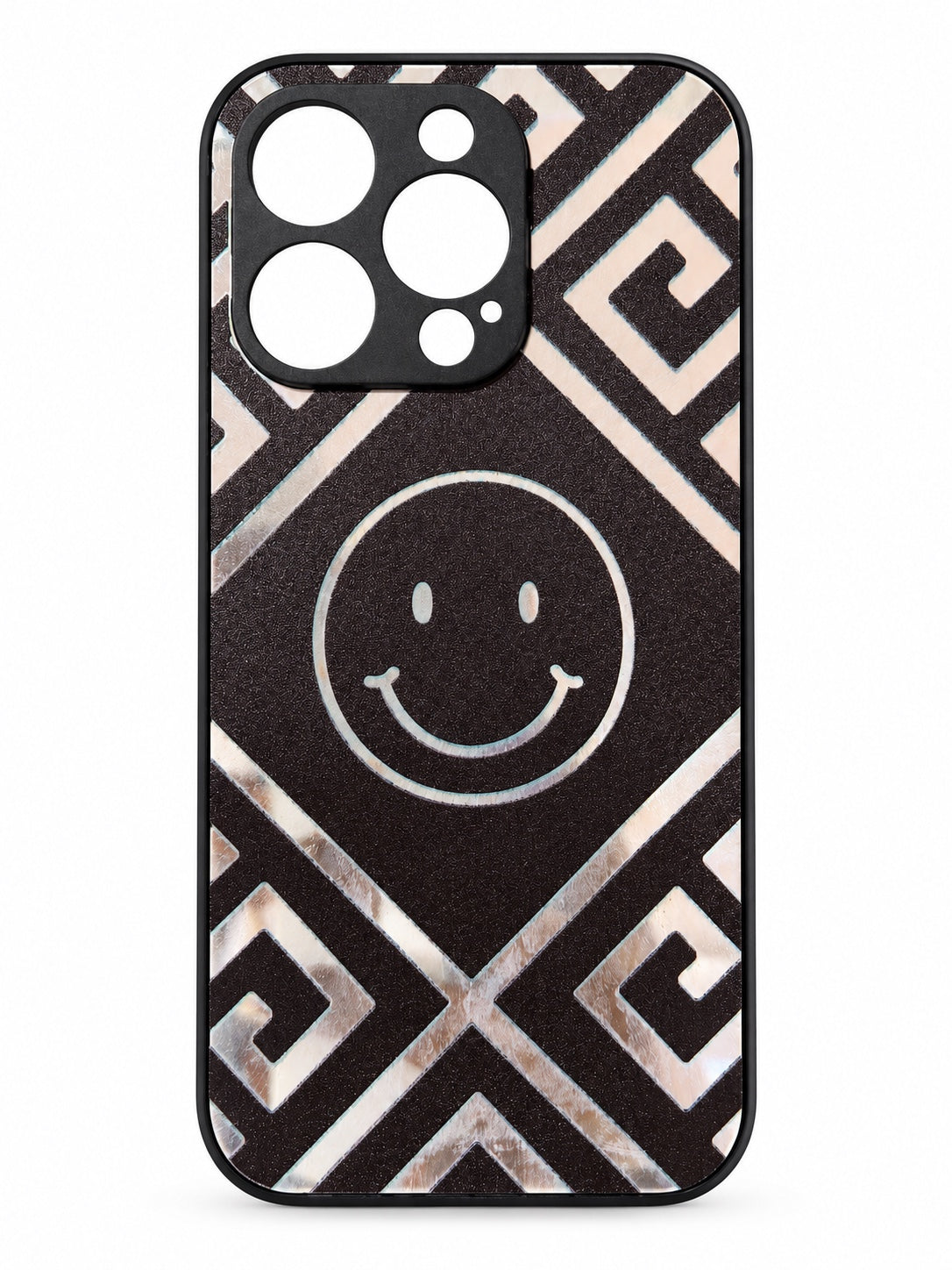 Black silver geometric smiley iPhone 14 Pro back cover